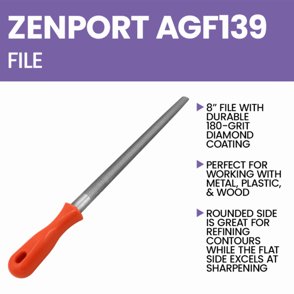 Zenport AGF139 Half Round File Diamond-Coated, 8-Inch