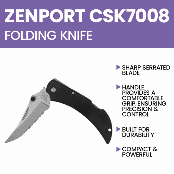 Zenport CSK7008 Folding Pocket Knife, Serrated Blade, 5-Inch