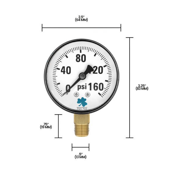 Zenport DPG160 Dry Air Pressure Gauge, 160 PSI