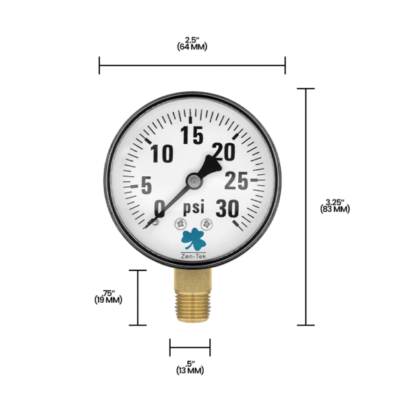 Zenport DPG30 Dry Air Pressure Gauge, 30 PSI