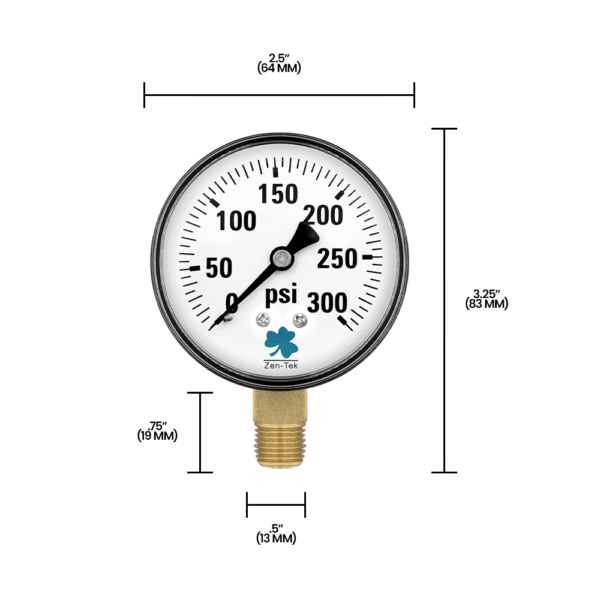 Zenport DPG300 Dry Air Pressure Gauge, 300 PSI