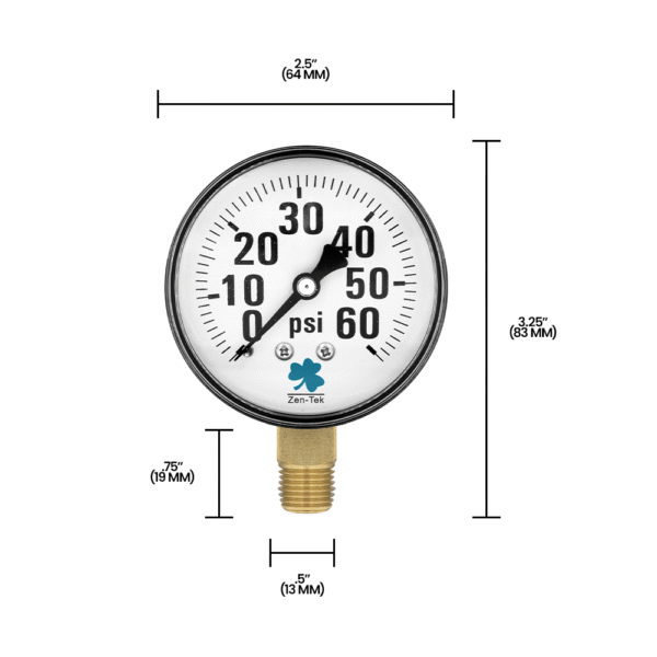 Zenport DPG60 Dry Air Pressure Gauge, 60 PSI