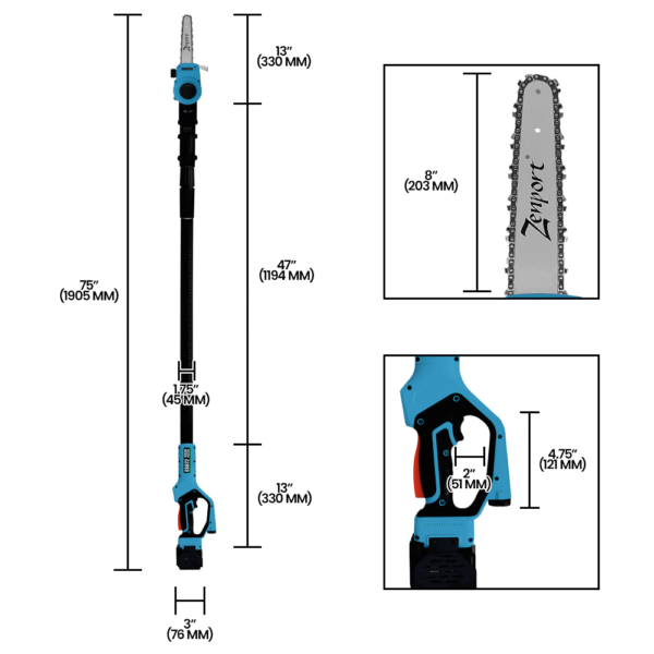 Zenport ES672 Cordless, Battery Powered Pole Chain Saw 2.5 Meter Length