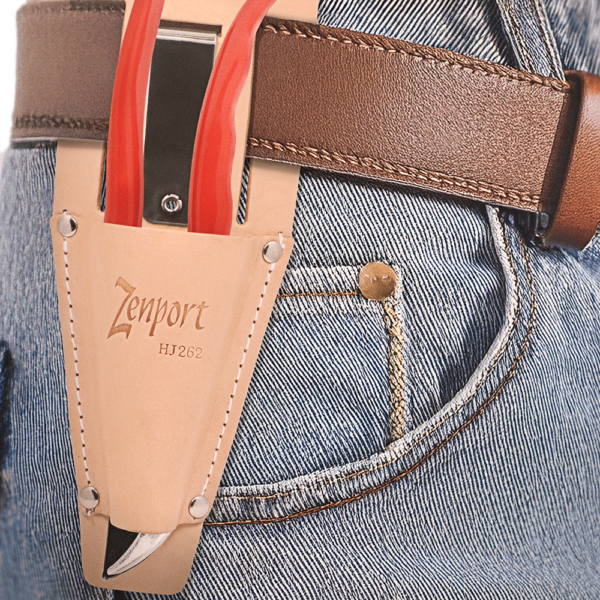 Zenport HJ262 Leather Pruner Sheath with Belt Loop & Metal Clip, Narrow