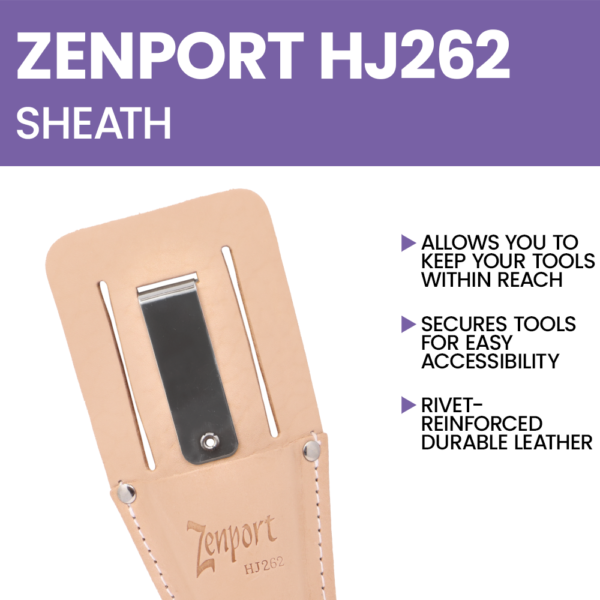 Zenport HJ262 Leather Pruner Sheath with Belt Loop & Metal Clip, Narrow