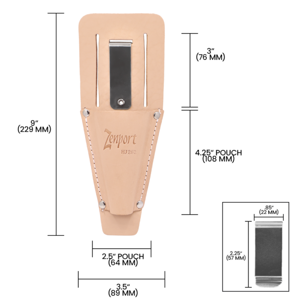 Zenport HJ262 Leather Pruner Sheath with Belt Loop & Metal Clip, Narrow