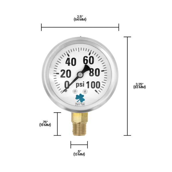 Zenport LPG100 Glycerin Liquid Filled Pressure Gauge, 100 PSI