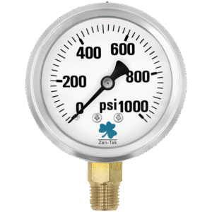 Zenport LPG1000 Glycerin Liquid Filled Pressure Gauge, 1000 PSI
