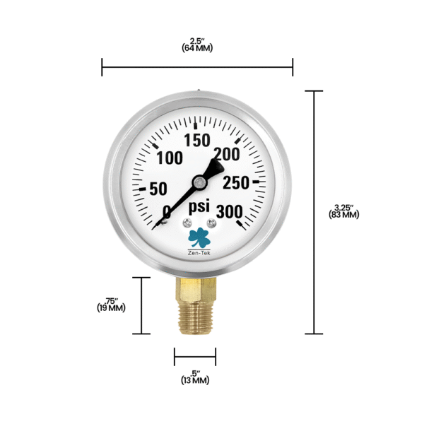 Zenport LPG300 Glycerin Liquid Filled Pressure Gauge, 300 PSI