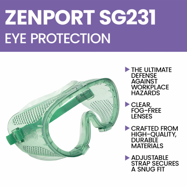Zenport SG231 Chemical Splash Goggles with Clear Fog Free Lens and Reinforced Border