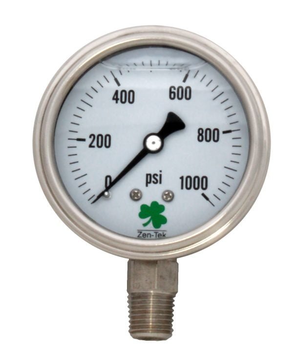 Zenport SSLPG1000 Glycerin Liquid Filled Pressure Gauge, Stainless Steel, 0-1000 PSI