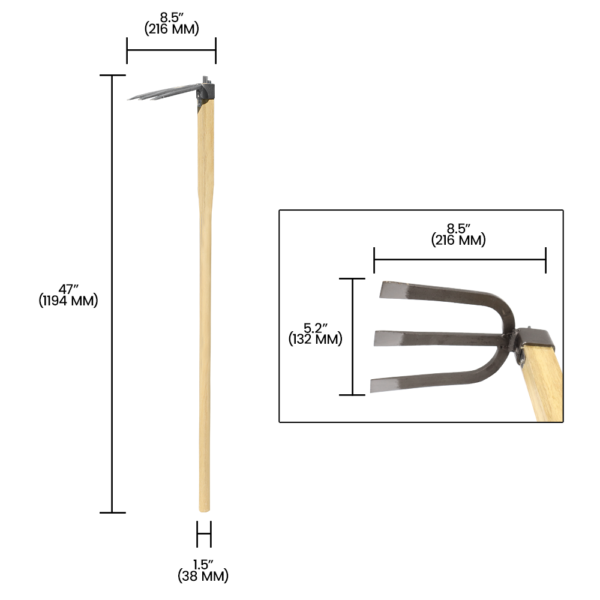 Zenport 3-Tooth Hoe with Wood Handle, 47-Inch