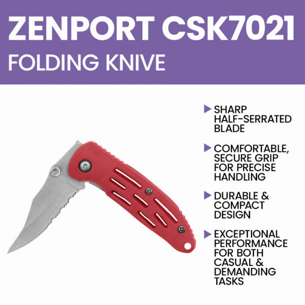 Zenport CSK7021 Deluxe Folding Pocket Knife, Half Serrated Blade, 2.75-Inch