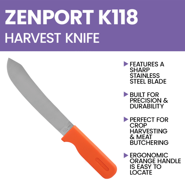 Zenport K118 Crop Harvest Knife, Butcher, 7.75-Inch Blade