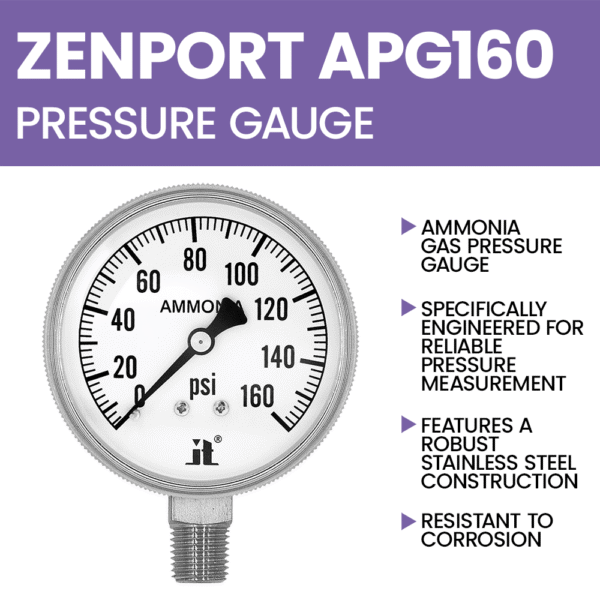 Zenport APG160 Ammonia Gas Pressure Gauge, 160 PSI