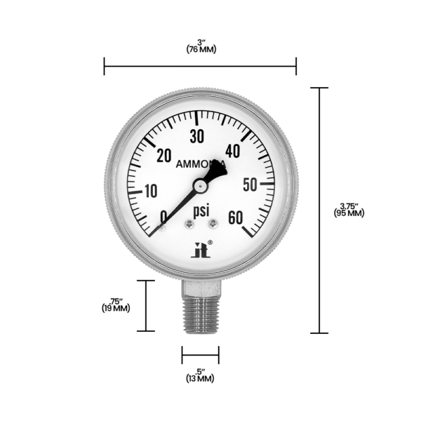Zenport APG60 Ammonia Gas Pressure Gauge, 60 PSI