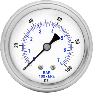 Zenport BLPG100 Glycerin Liquid Filled Pressure Gauge, Back Mount, 0-100 PSI