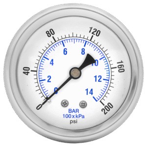 Zenport BLPG200 Glycerin Liquid Filled Pressure Gauge, Back Mount, 0-200 PSI