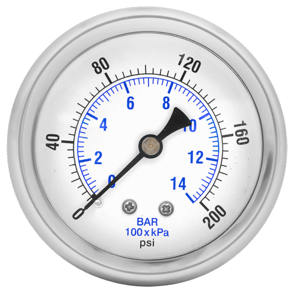 Zenport BLPG200 Glycerin Liquid Filled Pressure Gauge, Back Mount, 0-200 PSI