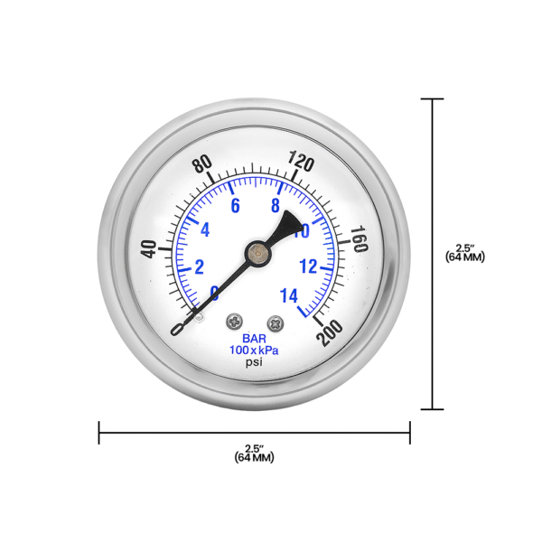 Zenport BLPG200 Glycerin Liquid Filled Pressure Gauge, Back Mount, 0-200 PSI