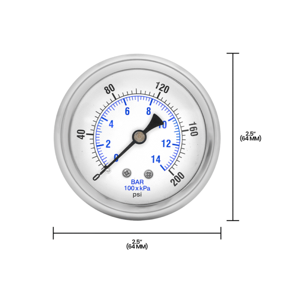 Zenport BLPG200 Glycerin Liquid Filled Pressure Gauge, Back Mount, 0-200 PSI