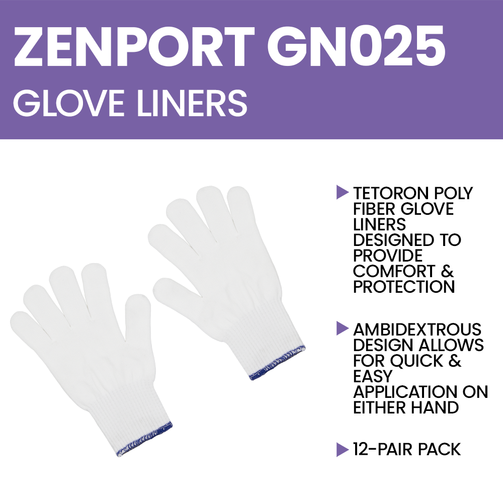 Zenport GN025 10 Gram Tetoron Poly Fiber Full Finger Glove Liners, 12-Pair