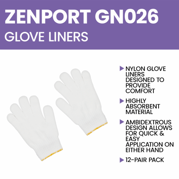 Zenport GN026 7 Gram Nylon Full Finger Glove Liners, 12-Pair