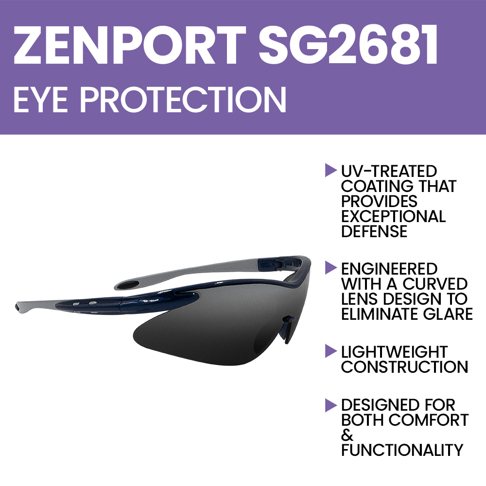 Zenport SG2681 Curved Safety Glasses with UV Coating, Blue Frame