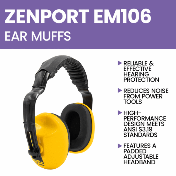 Zenport EM106 Adjustable Headband Ear Muffs, Yellow with Black