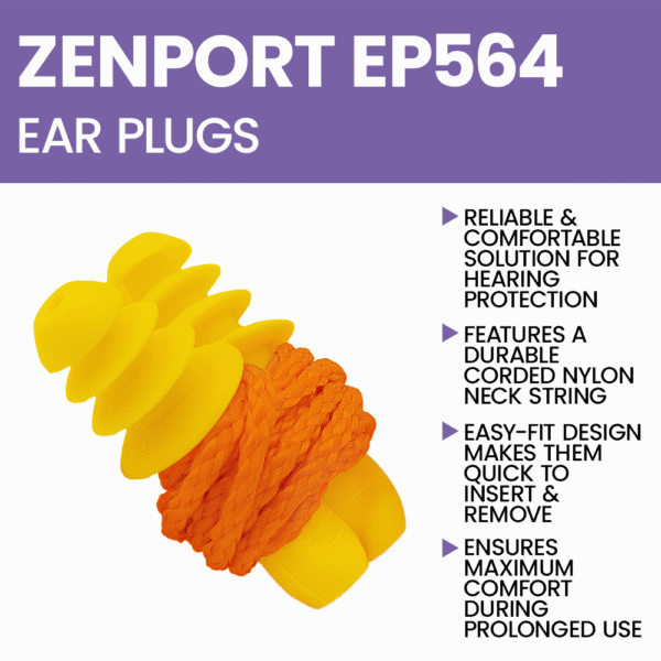 Zenport EP564 Easy-Fit Ear Plugs with Corded Nylon Neck String, 100 Pairs Count Box