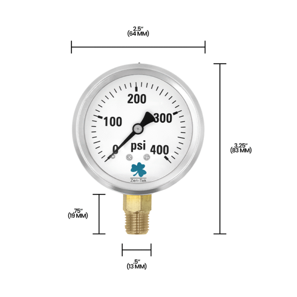 Zenport LPG400 Glycerin Liquid Filled Pressure Gauge, 400 PSI